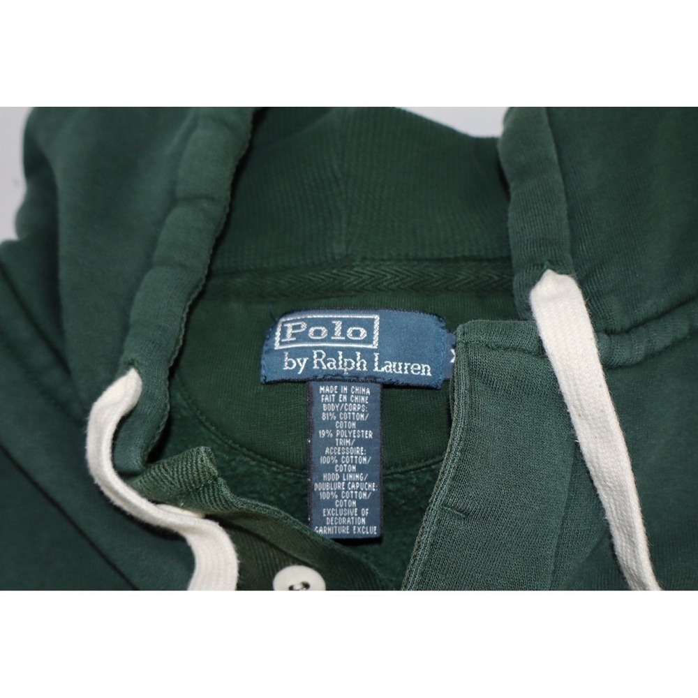 Vintage 90s Polo Ralph Lauren Hoodie Mens 2XL Green Henley Button Pullover - Picture 8 of 12